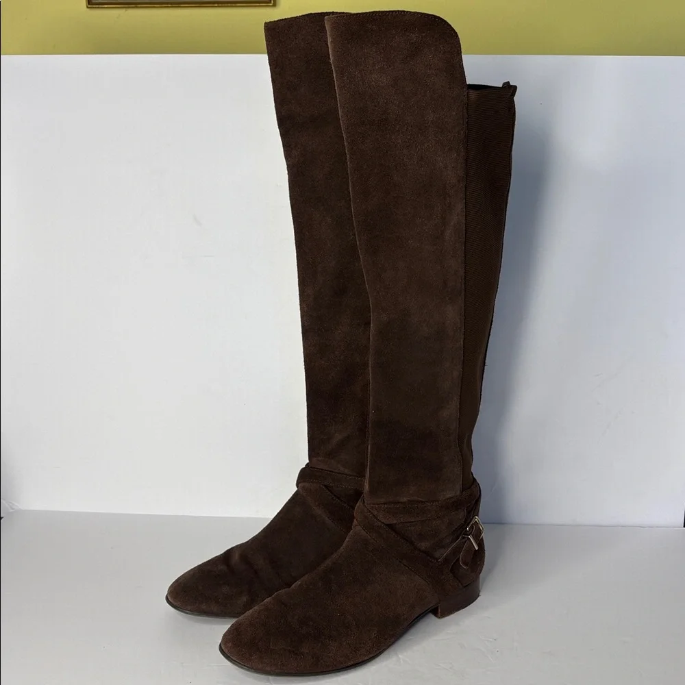 Antonio Melani Brown Suede Over the Knee Boots w/Harness Straps